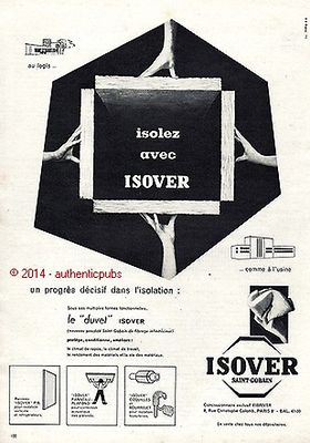 REKLAME SAINT GOBAIN ISOVER LE DUVET ISOLATION VON 1960 FRANZÖSISCHE ANZEIGE PUB