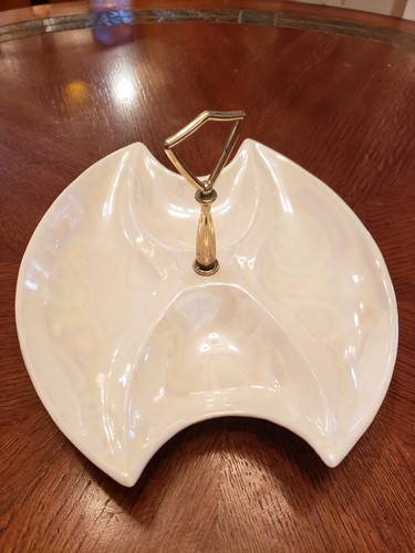 VTG California Orig #617 Divided Snack Dish w/ Handle USA Pottery Iridescent MCM - Picture 5 of 14