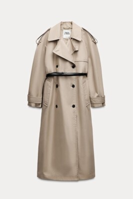 Zara W Collection Oversize Trench Coat Contrast Belt Water Repellent S RRP  $159 UK