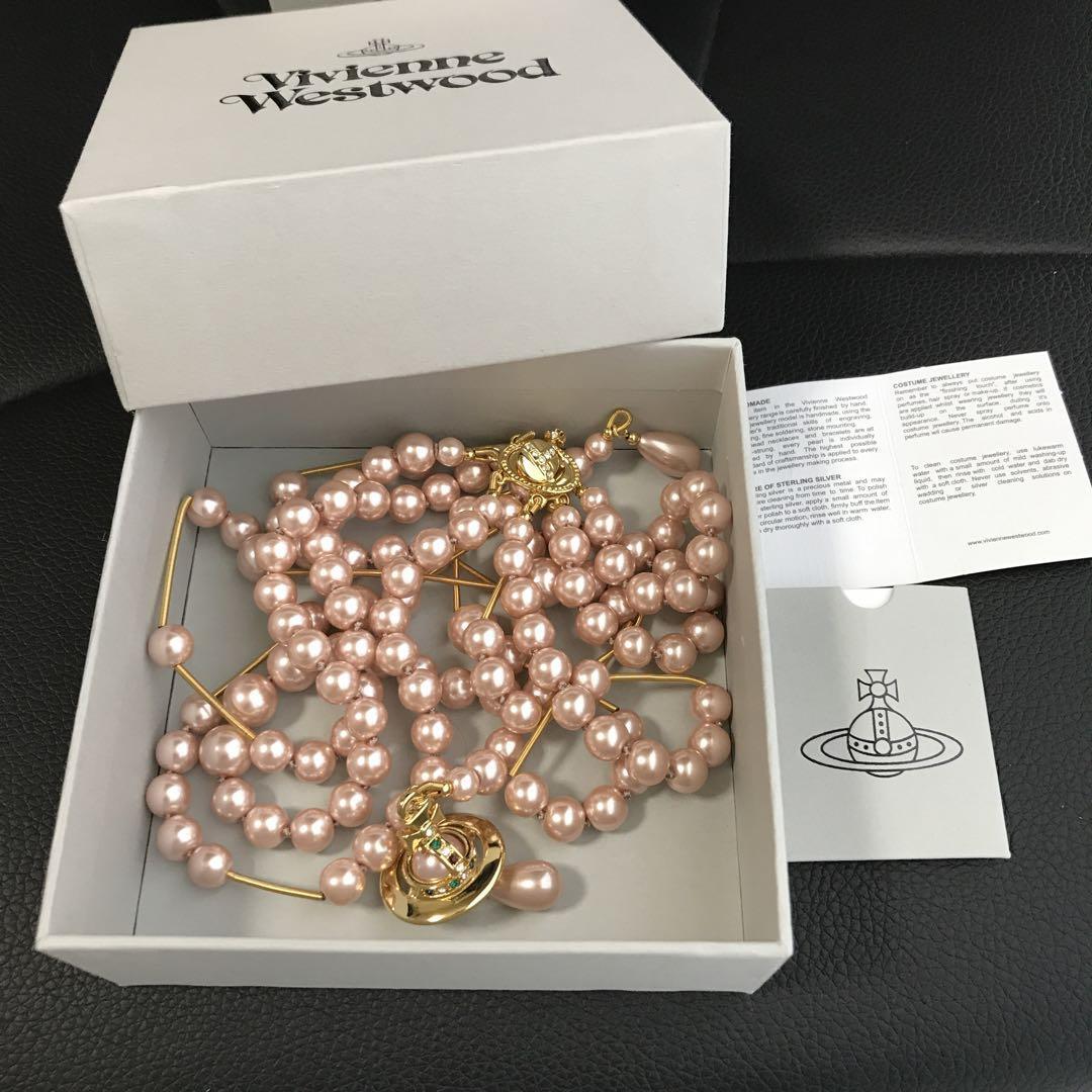 Vivienne Westwood Necklace Broken Pearl Orb Drop Pink Gold