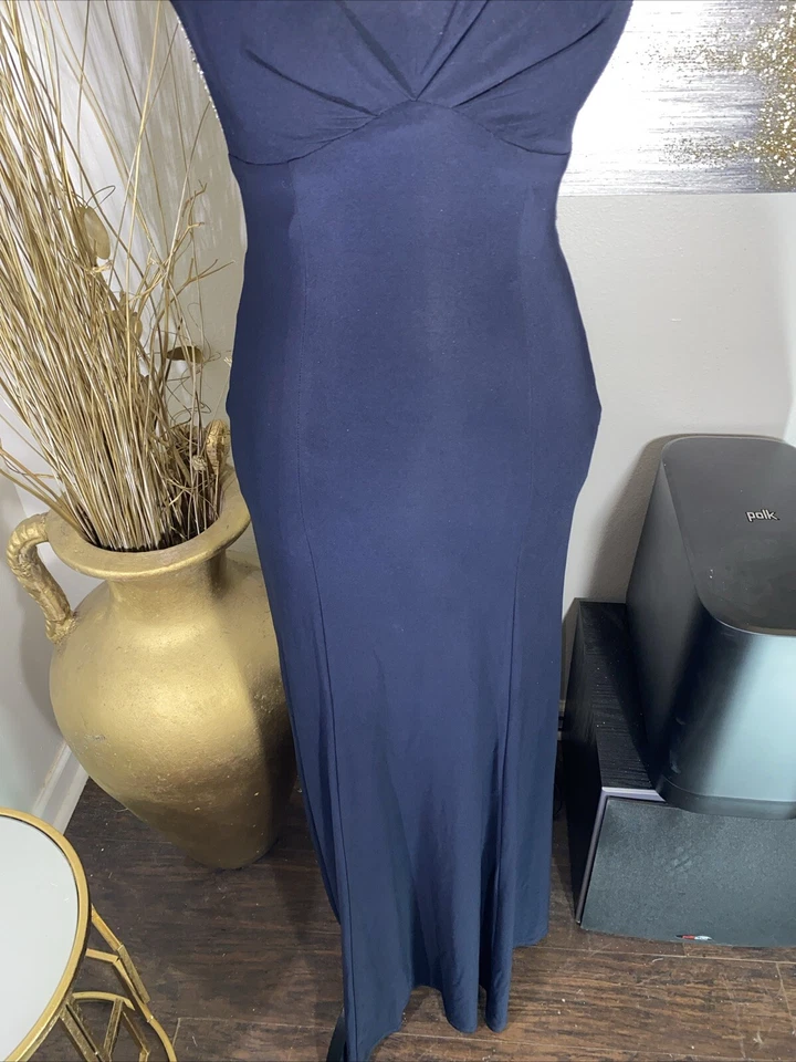 Vestido de Noche Cache’ Azul Fuertes Cuentas Trasero Top Largo Formal Vestido de Baile Talla 2 Foto 3 de 4