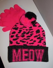 Girls Animal Print Knit Beanie Cap  Gloves Set - BRAND NEW W TAGS