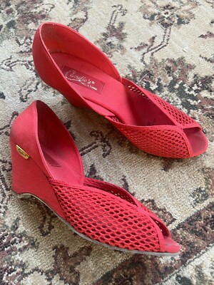 😍 Vintage 80s Candies Shoes!! Red Mesh Canvas Wedges Women’s Size