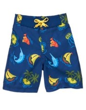 GYMBOREE RESORT DARK BLUE w/ FISHES N PALM TREES SWIM TRUNKS 6 12 NWT
