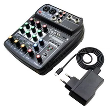 4 Channels Audio Mixer with 48V Phantom Power Mixer Console Bluetooth Record USB