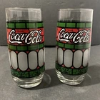 Vtg 2 Holiday Coca-Cola Drinking Glasses Tiffany Frosted Stained Glass Style