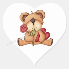 TEDDY BEAR HEART ENVELOPE SEALS LABELS STICKERS PARTY FAVORS - Heart Shaped 