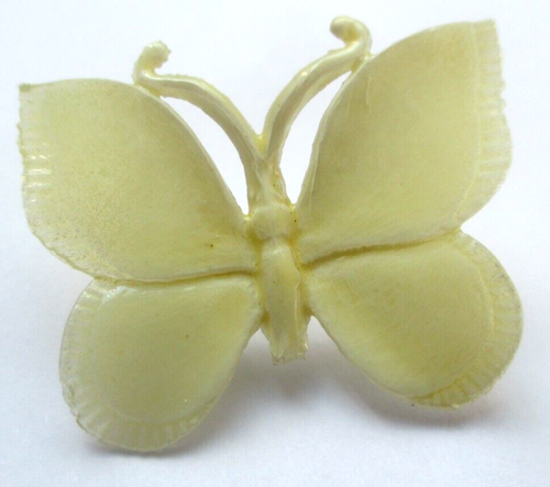 Broche Papillon Vintage En Celluloïd Beige Vernissé - Bijou Ancien - Occasion