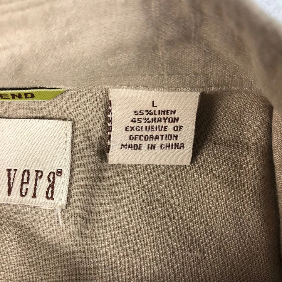 Camisa masculina Cubavera grande bege mistura de linho listrada havaiana manga curta - Imagem 4 de 4