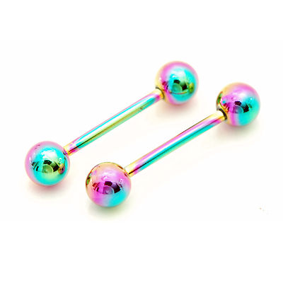 Pair of 14g 5/8'' 5mm Ball Rainbow Titanium Tongue Rings Nipple Barbells