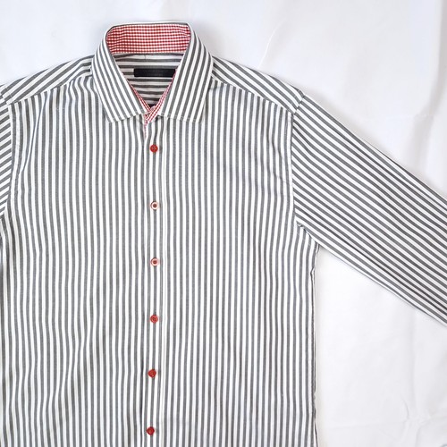 Jack & Jones UK L Shirt Grey/Black & White Striped Men's Smart Casual Premium - Picture 3 of 18