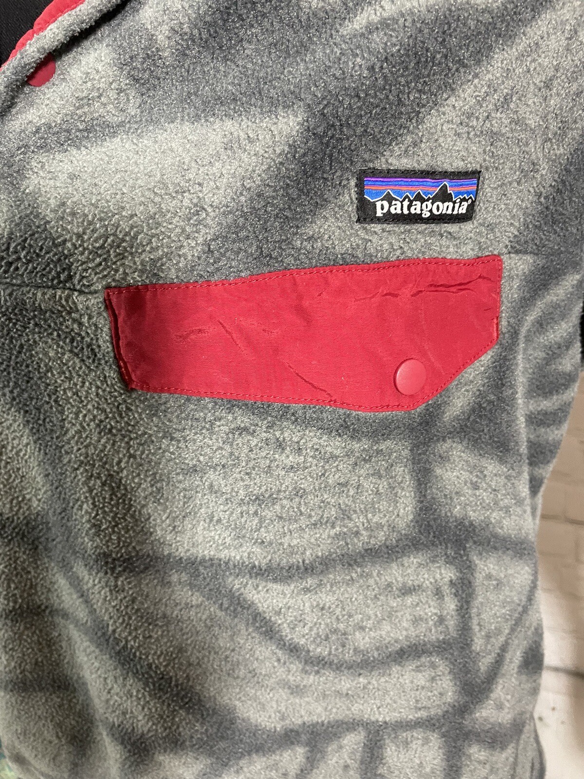 Mens Vintage 90s Patagonia Snap-T Synchilla Sz M Grey Red Pullover Fleece Jacket image 9