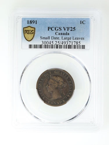 1891 Canada Large Leaves Small Date  1 Cent, NGC VF25