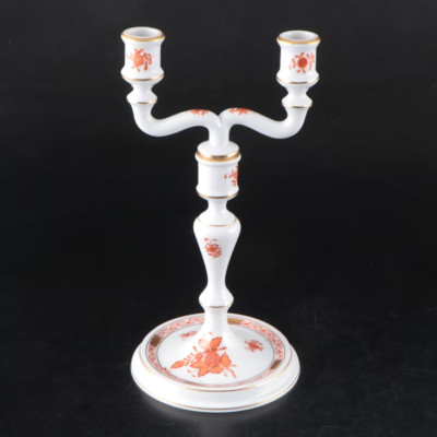 Vintage Herend Rust ''Chinese Bouquet'' Porcelain Candelabra