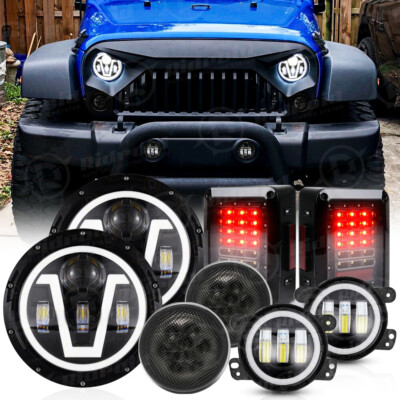 For Jeep Wrangler JK 07-18 7'' Halo Led Headlights Turn Signals Tail Lights Combo