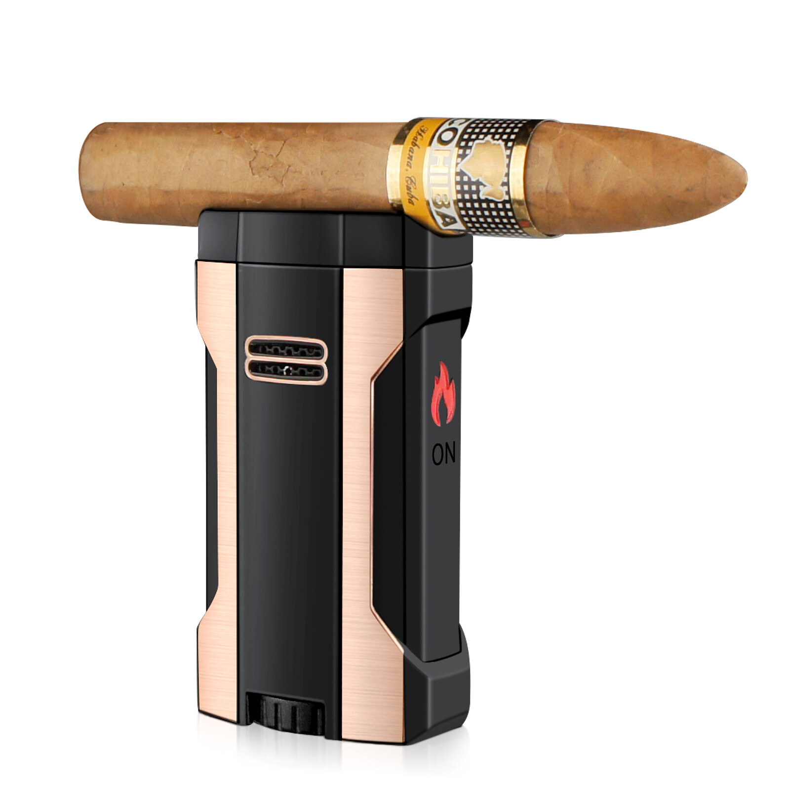 4 Jet Flame Butane Cigar Lighter With 2 Cigar Punch Refillab