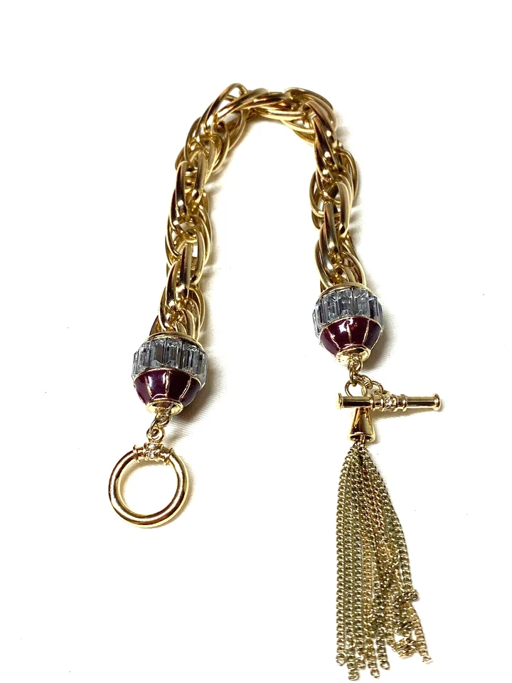 Brazalete de palanca grueso tono dorado mercado negro de la Casa Blanca cadena cristales borla Foto 4 de 4