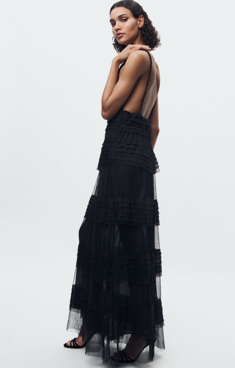ZARA WOMAN RUFFLED TULLE DRESS ZW COLLECTION BLACK SIZE