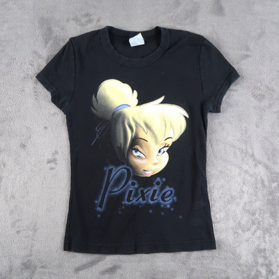 Vintage Y2K Disney Pixie T-shirt Stage 28 Black Women's XS Graphic Print