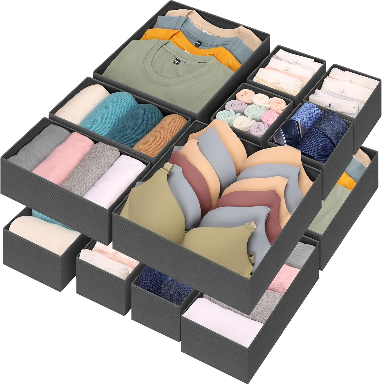 12-Piece Grey Baby Clothes Drawer Organizer Set for Dressers