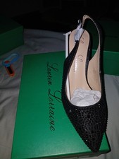 Lauren Lorraine Rachel Women's Heels Shoes Rhinestones Black Slingback Size 8