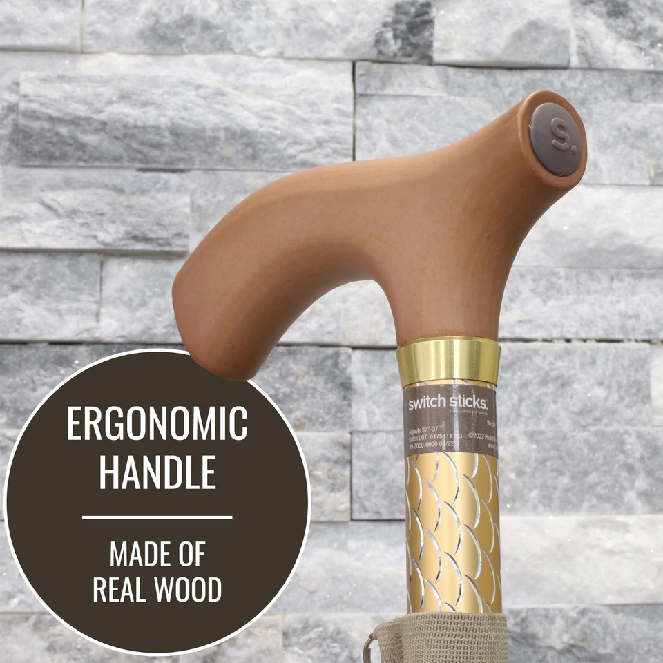 雕刻珍珠金可调节可折叠拐杖轻便时尚支撑 — 第 3/4 张图片