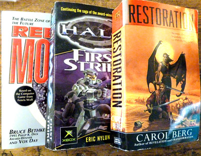Lot of 3 Science Fiction paperbacks, Rebel Moon, Restoration & First Strike