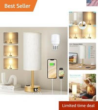 Gold Nightstand Bedroom Lamp - 3 Way Dimmable Bedside Lamp USB C A Charging P...