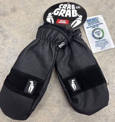 Brand New Mens Crab Grab Man Hands All Leather Mittens Black Medium Gloves