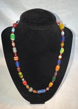 Vintage Venetian African Style Glass Chevron Beads Necklace 9” Closed