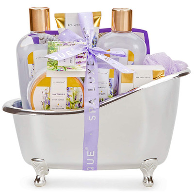 SPA LUXETIQUE Bade Geschenkset 8tlg Lavendel Wellness Set mit Badeschw