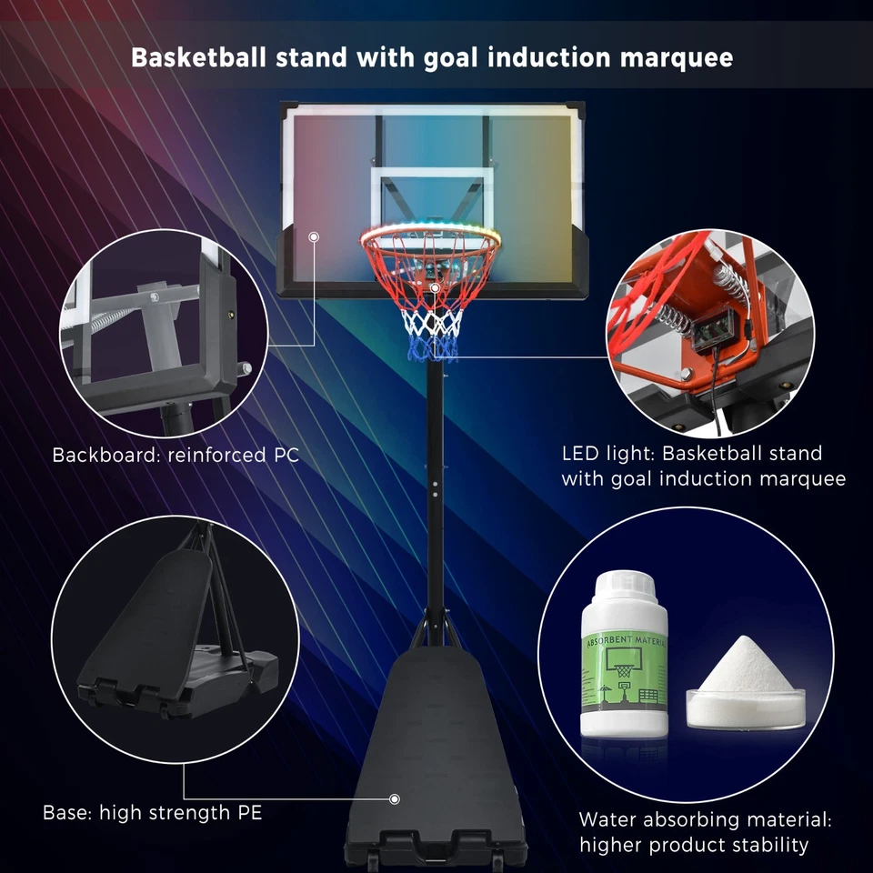 8-10FT Portable Basketball Hoop Goals System Height Adjustable for Youth/Adults - Image 3 of 4