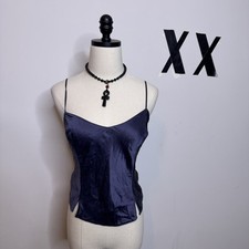 Vintage Y2K Victoria's Secret Blue Silk Cami Crop Top Lingerie 2000s Indie L