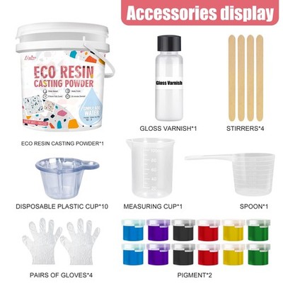 Water powderセット Eco Resin Casting Powder Kit - 1400g w/ 6 Pigments - Fast Curing