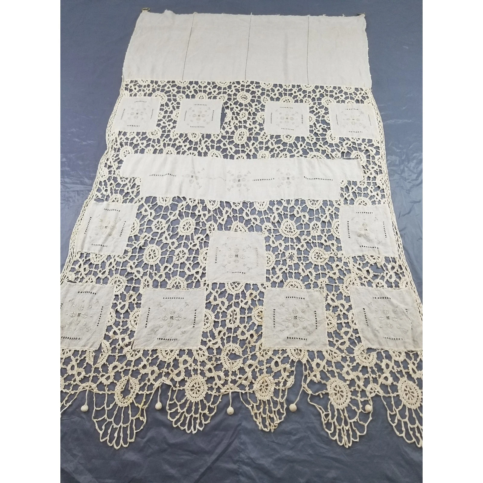 Vintage European Handmade Cutwork & Crochet Lace Curtain Panel 247x140cm