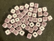 Purple and White 8mm Glazed Ceramic Cube Beads Lot of 50