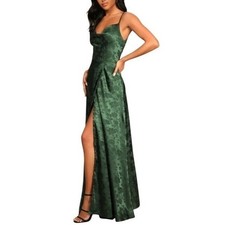 NWT Lulus Simply Dreamy Emerald Green Satin Floral Jacquard Maxi Dress Size M