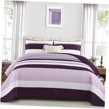 Boho Quilt Set,Striped Bedspreads Size Lightweight Farmhouse Queen Purple