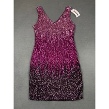 PrettyGuide Sequin Dress Womens Large Pink Ombre V-Neck Sleeveless Party Mini