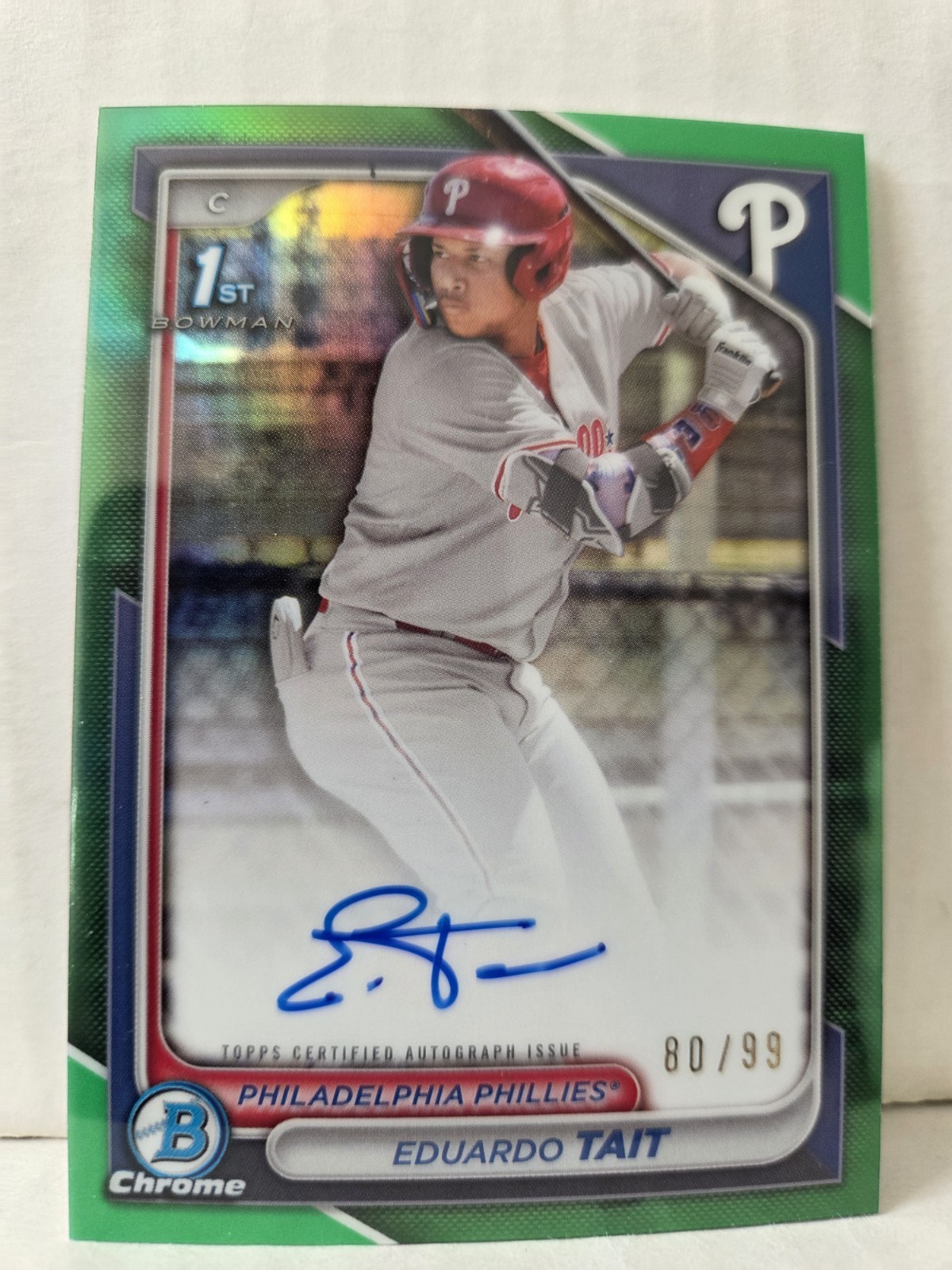 Eduardo Tait 2024 Bowman Chrome Green Refractor Auto /99 1st Prospect Rookie