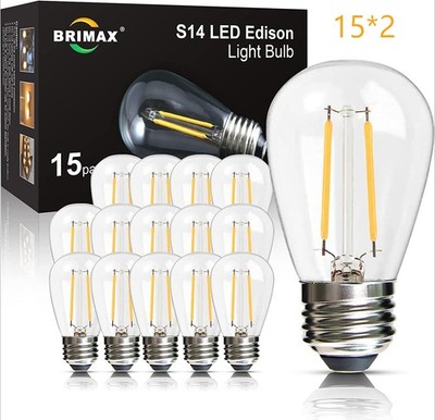 15 Pack S14 LED Glühbirnen E27 Sockel entspricht 20W Glühlampe für Lichterketten