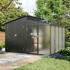 2 in 1 Metal Garden Shed Outdoor Storage Cabin W/ Greenhouse Sunroom Tools House