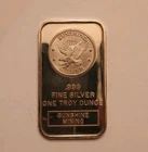 Sunshine Mining Bullion Ingot Bar 1 Troy Oz .999 Fine Silver Dated 1989