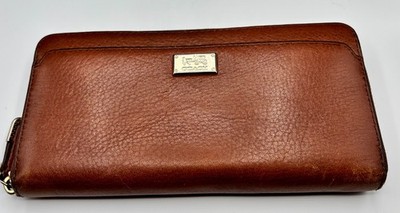 Coach Brown Leather Zip Around Accordion Wallet Gold Hardware Preowned