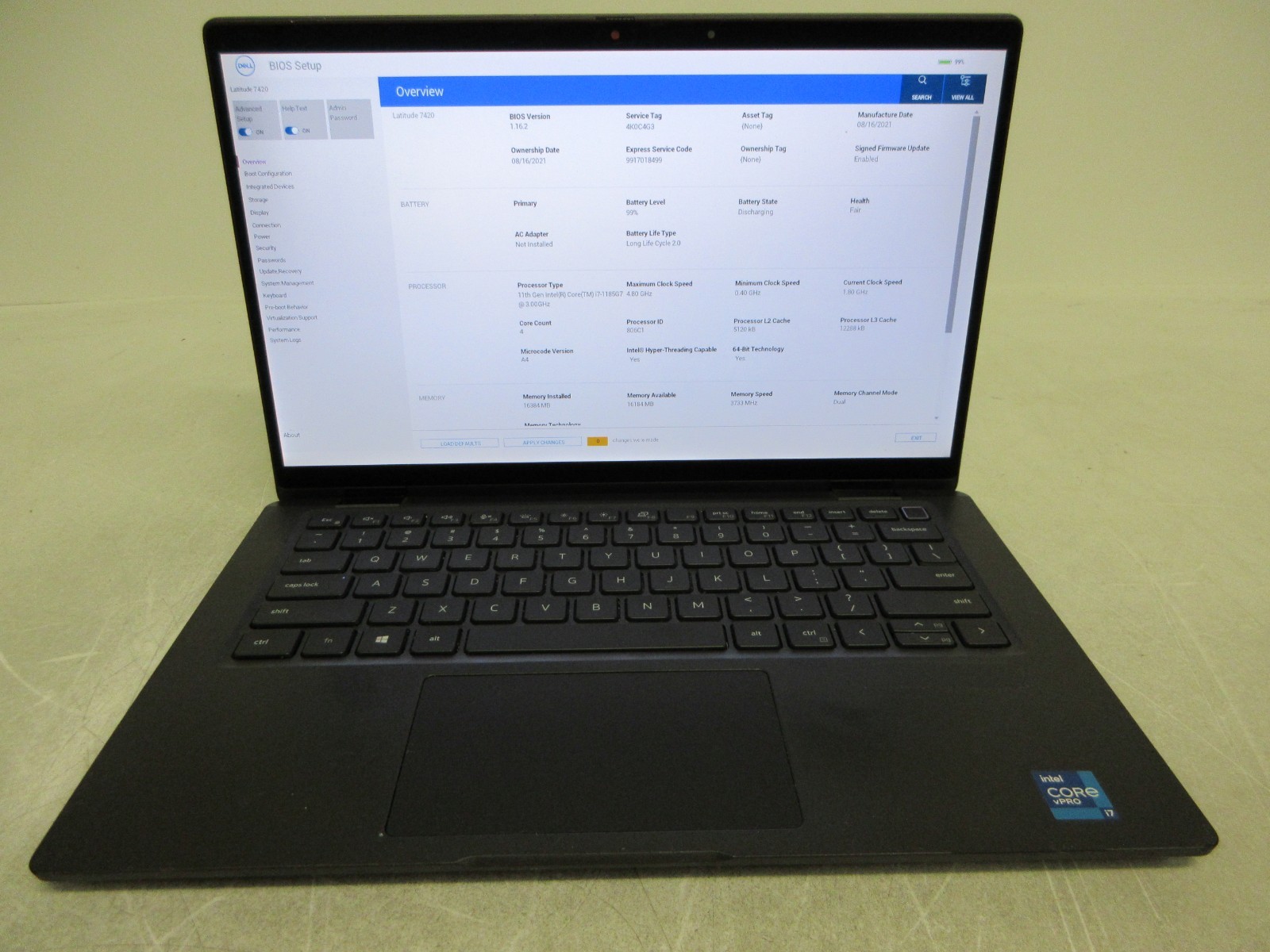 Dell Latitude 7420 Core i7-1185G7 3.00GHz 16GB 512GB Hard Drive No Power Adapter