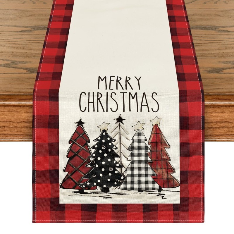 Buffalo Plaid Christmas Table Runner 13 x 72 Inch Red Multicolor