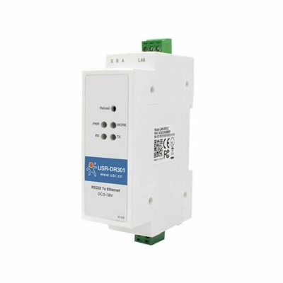 USR-DR301 DIN-rail RS232 Serial to Ethernet Converter Tiny Size RS232 Websocket