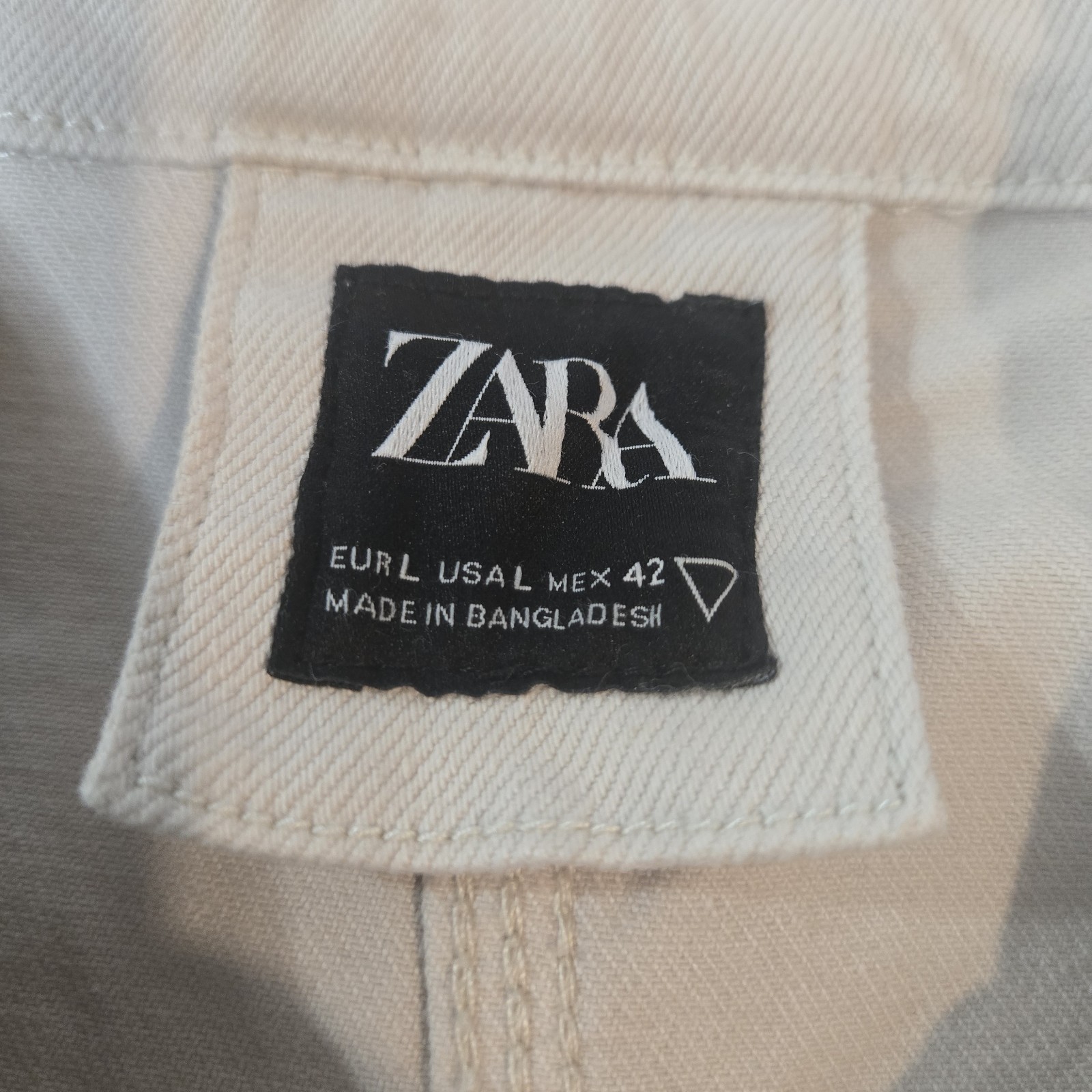 Zara Jacket Mens S Small Beige Denim Button Up Long Sleeve Collared Light Wash thumbnail 5