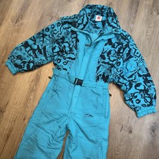 1980s One Piece Ski Suit Snowsuit Snow Bib Vintage Apres Retro Teal Womens Large