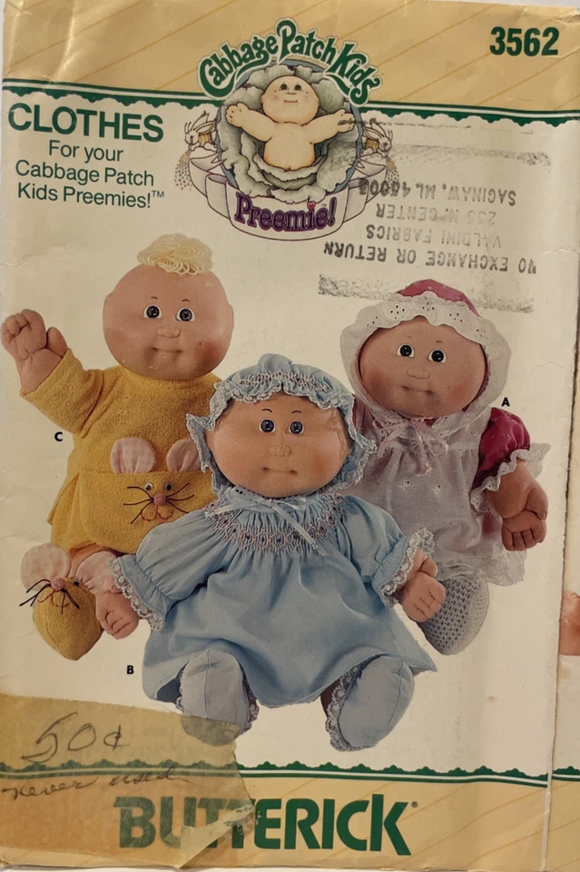 Sewing Pattern Cabbage Patch Kids Preemie  Lot of 3 Factory Fold - Image 2 of 4